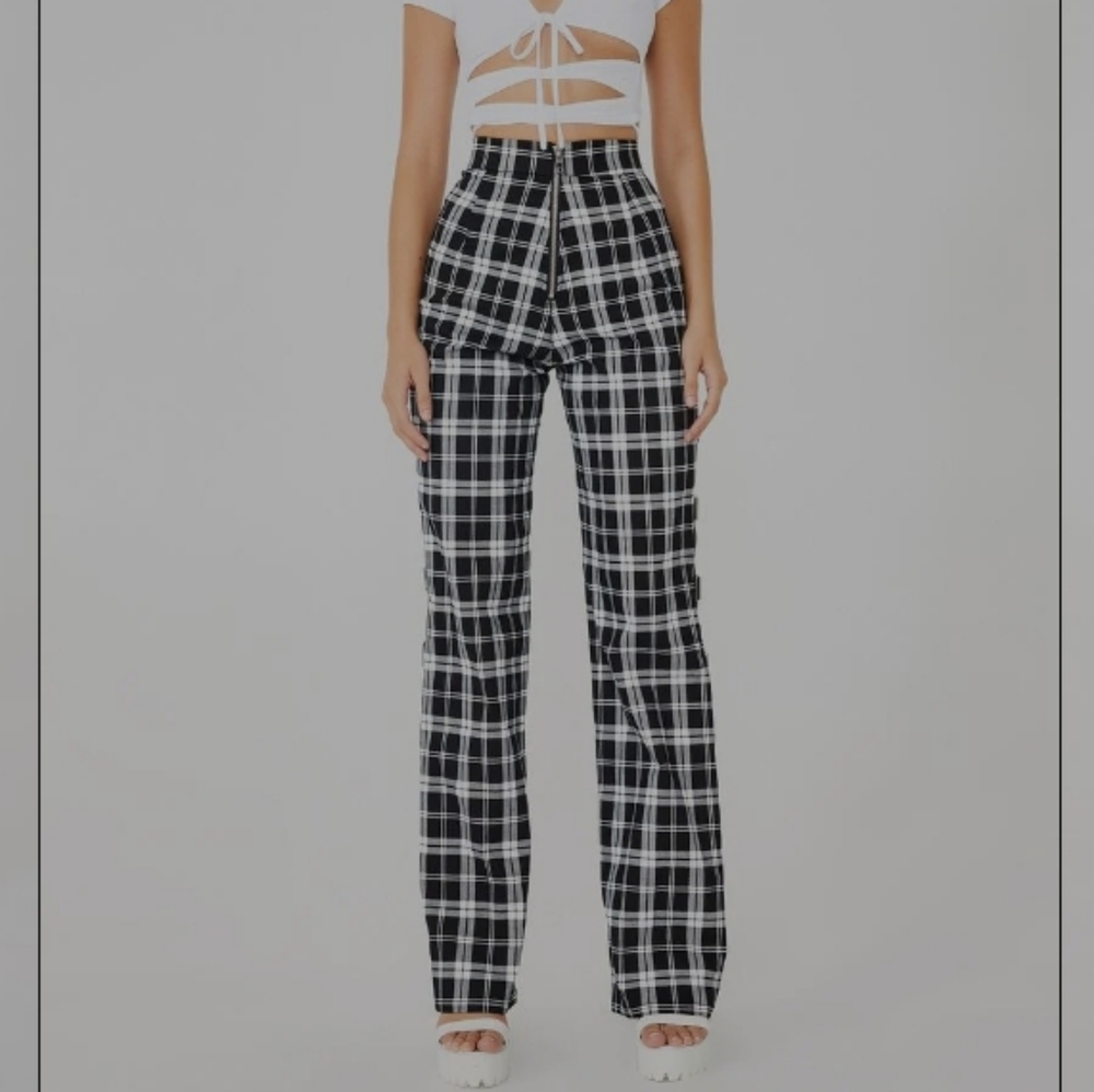 I.AM.GIA "Heist" Black Plaid Buckle High Rise Pants Size S